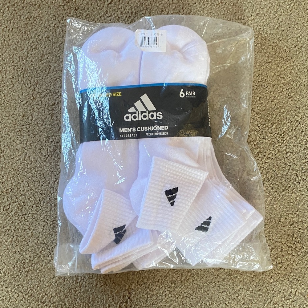 adidas Men's White Cushioned Athletic Socks - 6 Pack